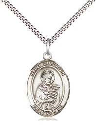[8257SS/18S] Sterling Silver Saint Christian Demosthenes Pendant on a 18 inch Light Rhodium Light Curb chain