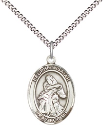 [8258SS/18S] Sterling Silver Saint Isaiah Pendant on a 18 inch Light Rhodium Light Curb chain