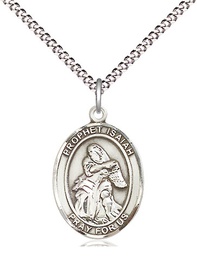 [8258SS/18S] Sterling Silver Saint Isaiah Pendant on a 18 inch Light Rhodium Light Curb chain