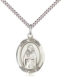 [8259SS/18S] Sterling Silver Saint Samuel Pendant on a 18 inch Light Rhodium Light Curb chain