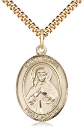 [7312GF/24G] 14kt Gold Filled Saint Olivia Pendant on a 24 inch Gold Plate Heavy Curb chain