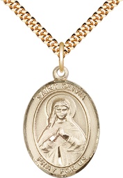 [7312GF/24G] 14kt Gold Filled Saint Olivia Pendant on a 24 inch Gold Plate Heavy Curb chain