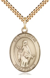 [7313GF/24G] 14kt Gold Filled Saint Amelia Pendant on a 24 inch Gold Plate Heavy Curb chain