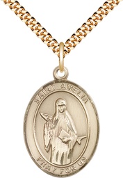 [7313GF/24G] 14kt Gold Filled Saint Amelia Pendant on a 24 inch Gold Plate Heavy Curb chain