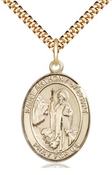 [7317GF/24G] 14kt Gold Filled Saint Anthony of Egypt Pendant on a 24 inch Gold Plate Heavy Curb chain