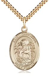 [7320GF/24G] 14kt Gold Filled Saint Christina the Astonishing Pendant on a 24 inch Gold Plate Heavy Curb chain
