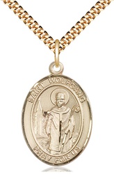 [7323GF/24G] 14kt Gold Filled Saint Wolfgang Pendant on a 24 inch Gold Plate Heavy Curb chain