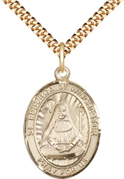 [7324GF/24G] 14kt Gold Filled Saint Edburga of Winchester Pendant on a 24 inch Gold Plate Heavy Curb chain