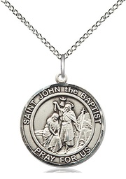 [8054RDSS/18SS] Sterling Silver Saint John the Baptist Pendant on a 18 inch Sterling Silver Light Curb chain