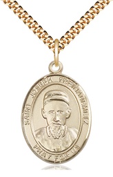 [7329GF/24G] 14kt Gold Filled Saint Joseph Freinademetz Pendant on a 24 inch Gold Plate Heavy Curb chain