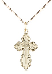 [0256GF/18GF] 14kt Gold Filled Saint Olga Cross Pendant on a 18 inch Gold Filled Light Curb chain