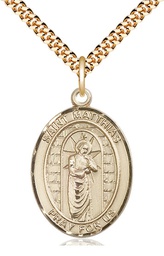 [7331GF/24G] 14kt Gold Filled Saint Matthias the Apostle Pendant on a 24 inch Gold Plate Heavy Curb chain