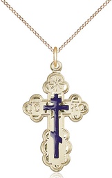 [0257EGF/18GF] 14kt Gold Filled Saint Olga Cross Pendant on a 18 inch Gold Filled Light Curb chain