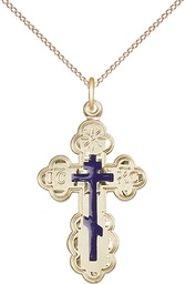 [0257EGF/18GF] 14kt Gold Filled Saint Olga Cross Pendant on a 18 inch Gold Filled Light Curb chain