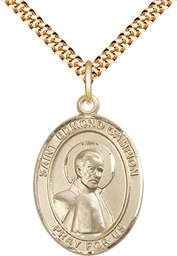 [7333GF/24G] 14kt Gold Filled Saint Edmund Campion Pendant on a 24 inch Gold Plate Heavy Curb chain