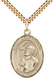 [7334GF/24G] 14kt Gold Filled Saint Rene Goupil Pendant on a 24 inch Gold Plate Heavy Curb chain