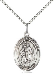 [8054SS/18SS] Sterling Silver Saint John the Baptist Pendant on a 18 inch Sterling Silver Light Curb chain