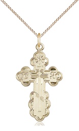 [0257GF/18GF] 14kt Gold Filled Saint Olga Cross Pendant on a 18 inch Gold Filled Light Curb chain