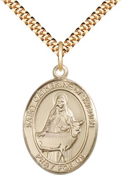 [7336GF/24G] 14kt Gold Filled Saint Catherine of Sweden Pendant on a 24 inch Gold Plate Heavy Curb chain