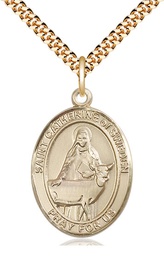 [7336GF/24G] 14kt Gold Filled Saint Catherine of Sweden Pendant on a 24 inch Gold Plate Heavy Curb chain