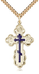 [0258EGF/24G] 14kt Gold Filled Saint Olga Cross Pendant on a 24 inch Gold Plate Heavy Curb chain