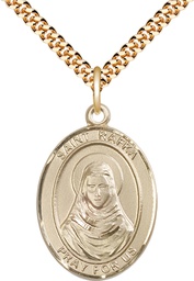 [7338GF/24G] 14kt Gold Filled Saint Rafka Pendant on a 24 inch Gold Plate Heavy Curb chain