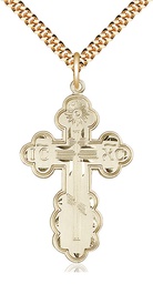 [0258GF/24G] 14kt Gold Filled Saint Olga Cross Pendant on a 24 inch Gold Plate Heavy Curb chain