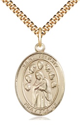 [7341GF/24G] 14kt Gold Filled Saint Felicity Pendant on a 24 inch Gold Plate Heavy Curb chain