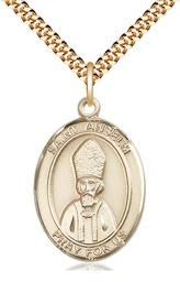 [7342GF/24G] 14kt Gold Filled Saint Anselm of Canterbury Pendant on a 24 inch Gold Plate Heavy Curb chain