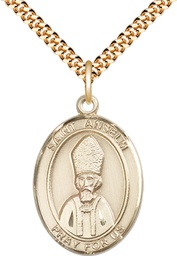 [7342GF/24G] 14kt Gold Filled Saint Anselm of Canterbury Pendant on a 24 inch Gold Plate Heavy Curb chain