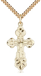 [0260GF/24G] 14kt Gold Filled Cross Pendant on a 24 inch Gold Plate Heavy Curb chain