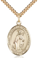 [7343GF/24G] 14kt Gold Filled Saint Catherine of Alexandria Pendant on a 24 inch Gold Plate Heavy Curb chain