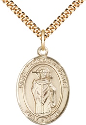 [7344GF/24G] 14kt Gold Filled Saint Thomas A Becket Pendant on a 24 inch Gold Plate Heavy Curb chain