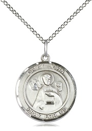 [8056RDSS/18SS] Sterling Silver Saint John the Apostle Pendant on a 18 inch Sterling Silver Light Curb chain