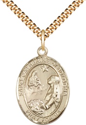 [7354GF/24G] 14kt Gold Filled Saint Catherine of Bologna Pendant on a 24 inch Gold Plate Heavy Curb chain