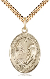 [7354GF/24G] 14kt Gold Filled Saint Catherine of Bologna Pendant on a 24 inch Gold Plate Heavy Curb chain