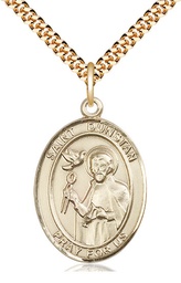 [7355GF/24G] 14kt Gold Filled Saint Dunstan Pendant on a 24 inch Gold Plate Heavy Curb chain
