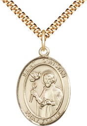 [7355GF/24G] 14kt Gold Filled Saint Dunstan Pendant on a 24 inch Gold Plate Heavy Curb chain