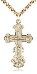 [0269GF/24G] 14kt Gold Filled Kiev Cross Pendant on a 24 inch Gold Plate Heavy Curb chain