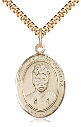 [7360GF/24G] 14kt Gold Filled Saint Josephine Bakhita Pendant on a 24 inch Gold Plate Heavy Curb chain