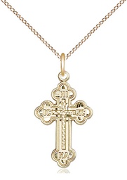 [0272GF/18GF] 14kt Gold Filled Russian Cross Pendant on a 18 inch Gold Filled Light Curb chain