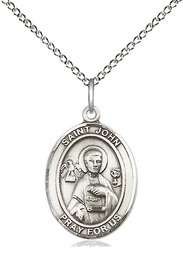 [8056SS/18SS] Sterling Silver Saint John the Apostle Pendant on a 18 inch Sterling Silver Light Curb chain