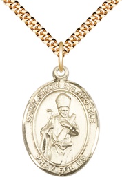 [7375GF/24G] 14kt Gold Filled Saint Simon Pendant on a 24 inch Gold Plate Heavy Curb chain