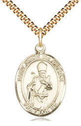 [7375GF/24G] 14kt Gold Filled Saint Simon Pendant on a 24 inch Gold Plate Heavy Curb chain