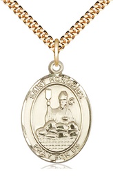 [7376GF/24G] 14kt Gold Filled Saint Honorius Pendant on a 24 inch Gold Plate Heavy Curb chain