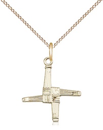 [0290GF/18GF] 14kt Gold Filled Saint Brigid Cross Pendant on a 18 inch Gold Filled Light Curb chain