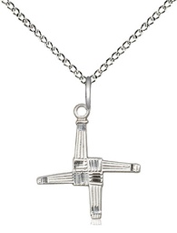 [0290SS/18SS] Sterling Silver Saint Brigid Cross Pendant on a 18 inch Sterling Silver Light Curb chain