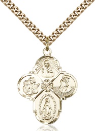 [0478GF/24G] 14kt Gold Filled 4-Way Pendant on a 24 inch Gold Plate Heavy Curb chain
