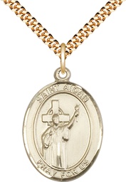 [7381GF/24G] 14kt Gold Filled Saint Aidan of Lindesfarne Pendant on a 24 inch Gold Plate Heavy Curb chain