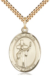 [7381GF/24G] 14kt Gold Filled Saint Aidan of Lindesfarne Pendant on a 24 inch Gold Plate Heavy Curb chain